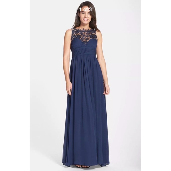 NWT Aidan Mattox Embellished Lace & Silk Chiffon Gown Twilight Blue [ SZ 6‎ ] - Picture 12 of 15